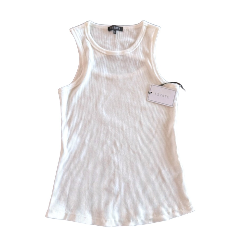 1 State‎ Ribbed Tank Top S White Back Cutout Clean Girl Minimal EUC